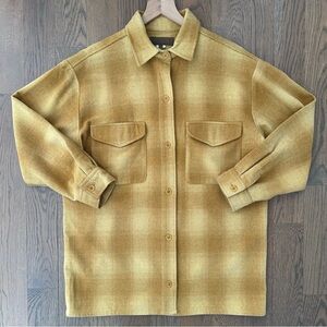 Gigue Wool Cashmere Blend Ombré Plaid Long Sleeve Shirt Jacket Golden Yellow M